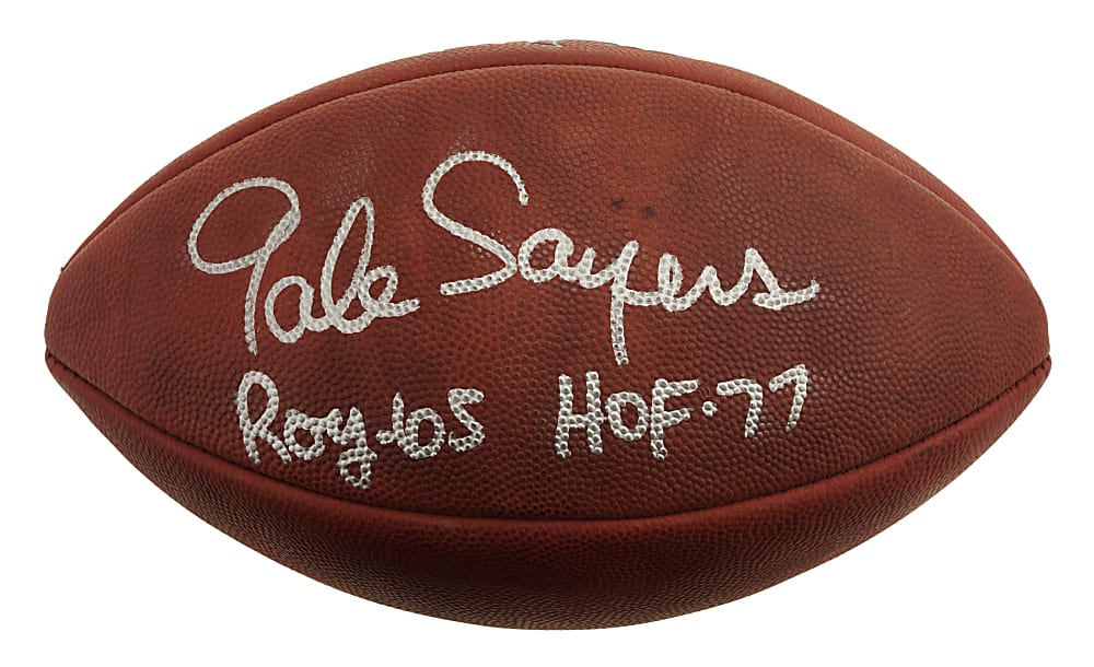 Gale Sayers Signed Football with "ROY '65" and "HOF '77" Inscriptions - JSA