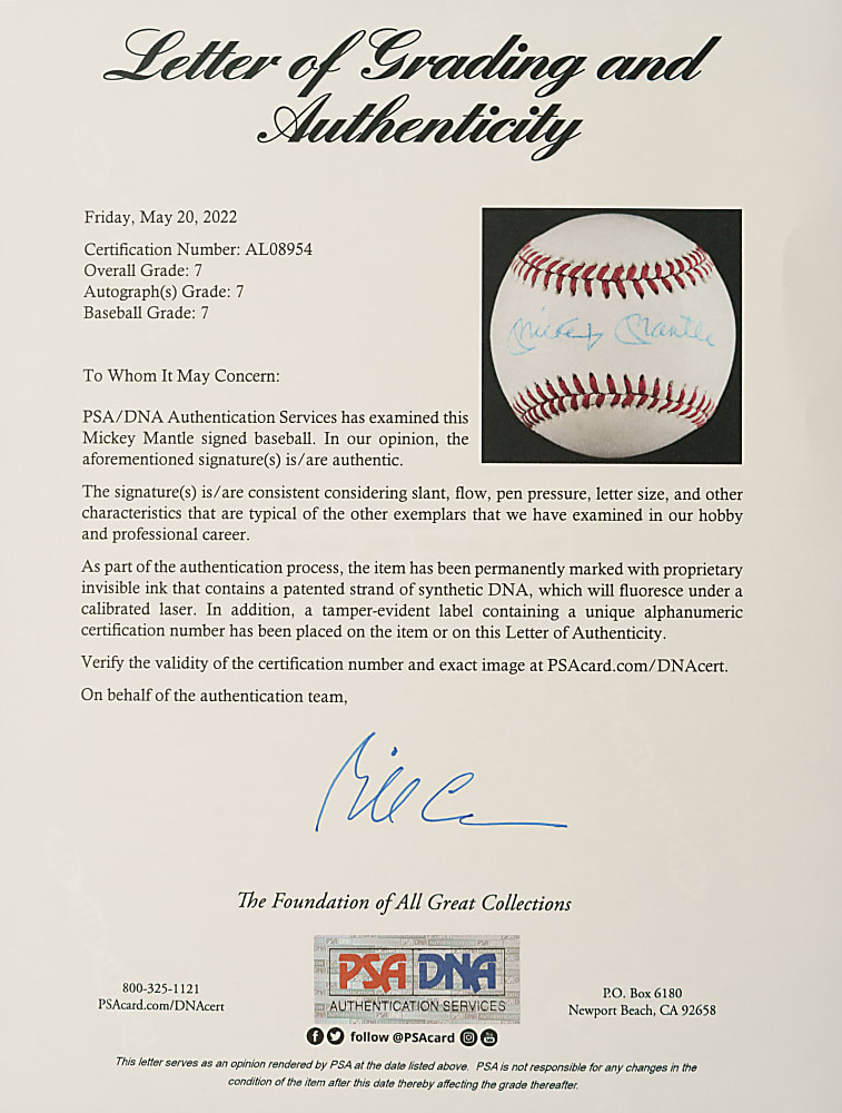 Mickey Mantle Single-Signed Baseball - PSA/DNA