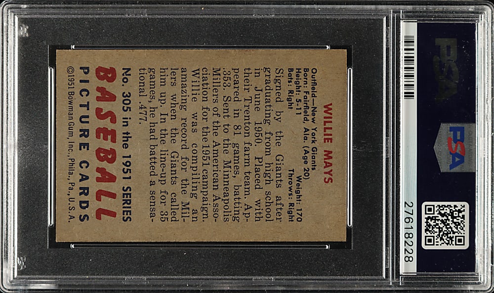 1951 Bowman #305 Willie Mays Rookie PSA EX-MT 6