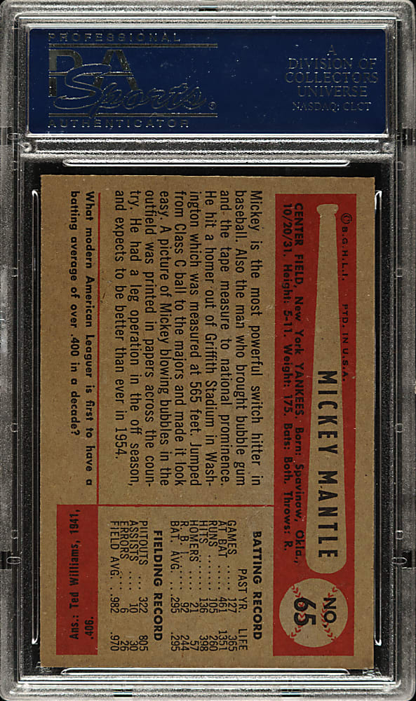 1954 Bowman #65 Mickey Mantle PSA NM 7