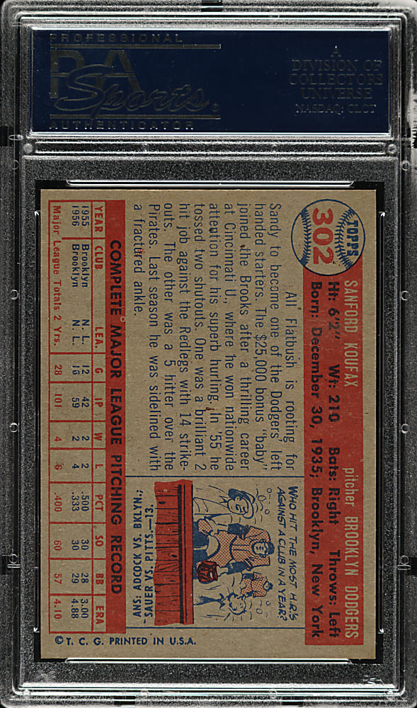 1957 Topps #302 Sandy Koufax PSA NM-MT+ 8.5