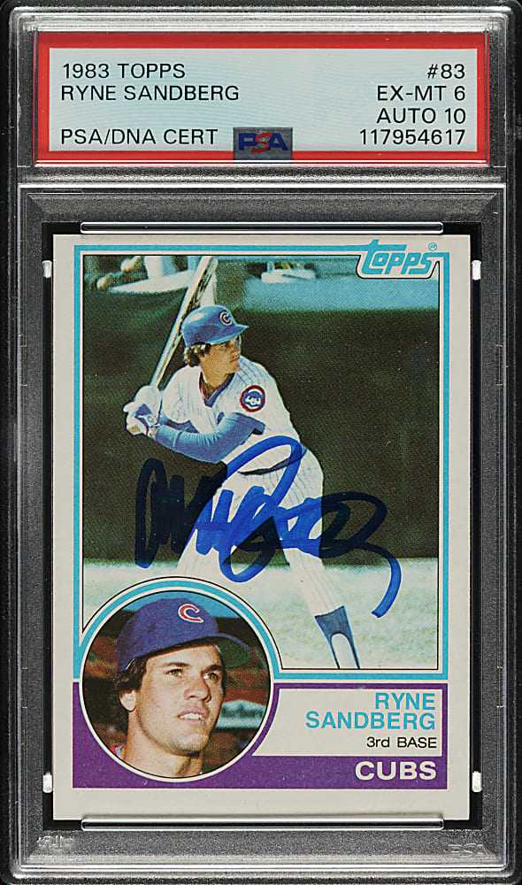 Signed 1983 Topps #83 Ryne Sandberg Rookie PSA EX-MT 6 with GEM MINT 10 Signature