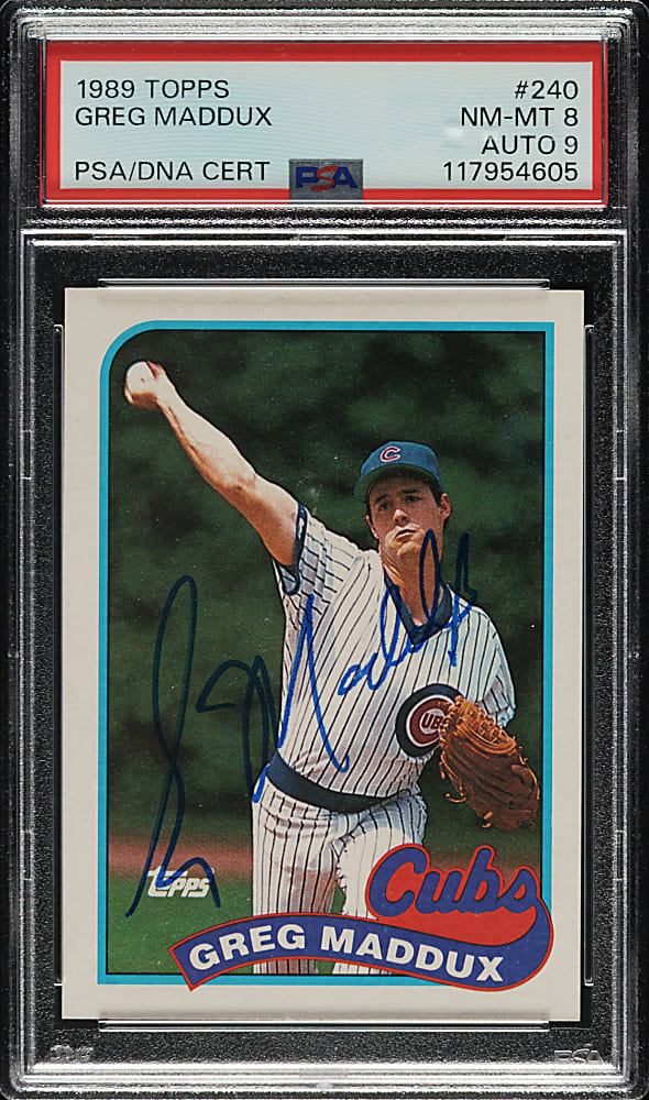 Signed 1989 Topps #240 Greg Maddux PSA NM-MT 8 with MINT 9 Signature