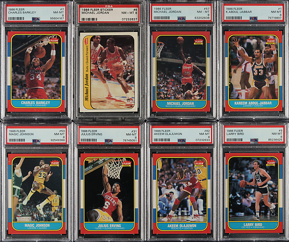 1986-1987 Fleer Basketball PSA NM-MT 8 Complete Set (132) Plus Complete Stickers Set (11)