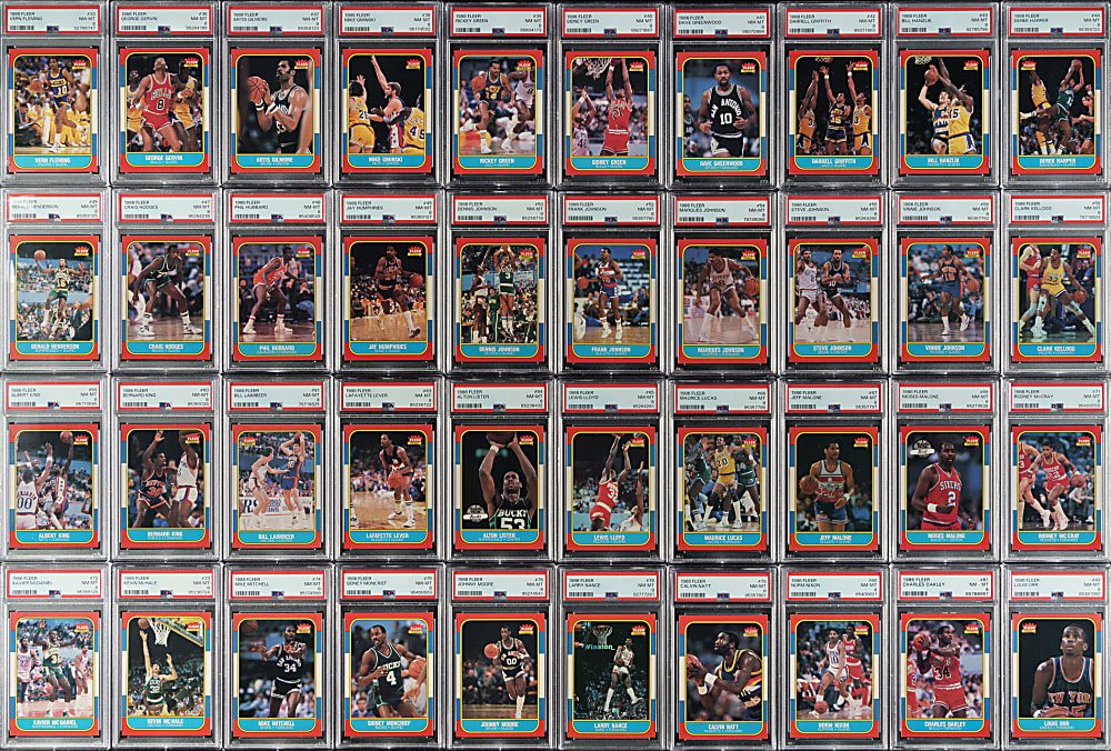 1986-1987 Fleer Basketball PSA NM-MT 8 Complete Set (132) Plus Complete Stickers Set (11)