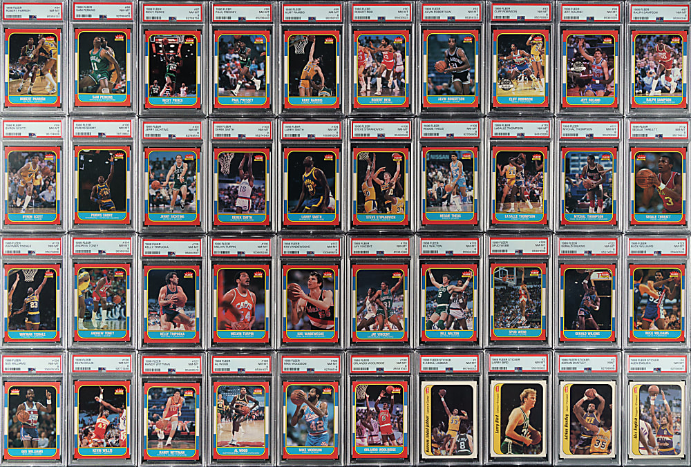 1986-1987 Fleer Basketball PSA NM-MT 8 Complete Set (132) Plus Complete Stickers Set (11)