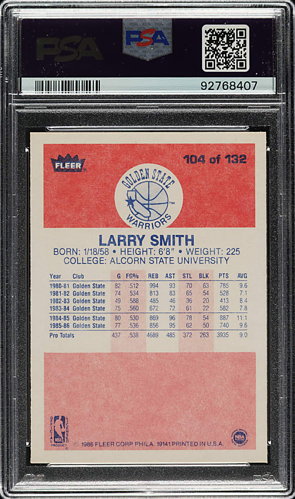 1986-1987 Fleer Basketball #104 Larry Smith PSA GEM MINT 10