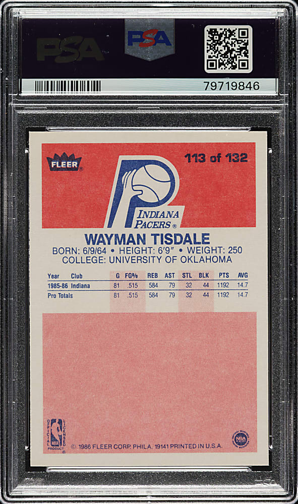 1986-1987 Fleer Basketball #113 Wayman Tisdale PSA GEM MINT 10