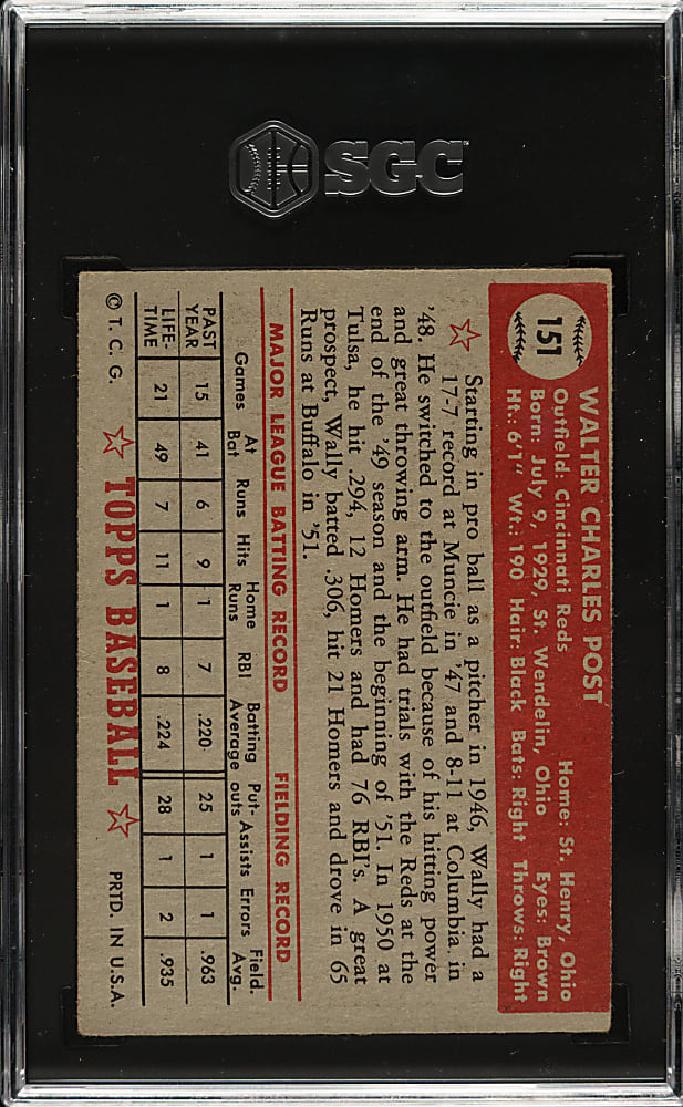 1952 Topps #151 Wally Post SGC GOOD+ 2.5 - "Canadian" Gray Back