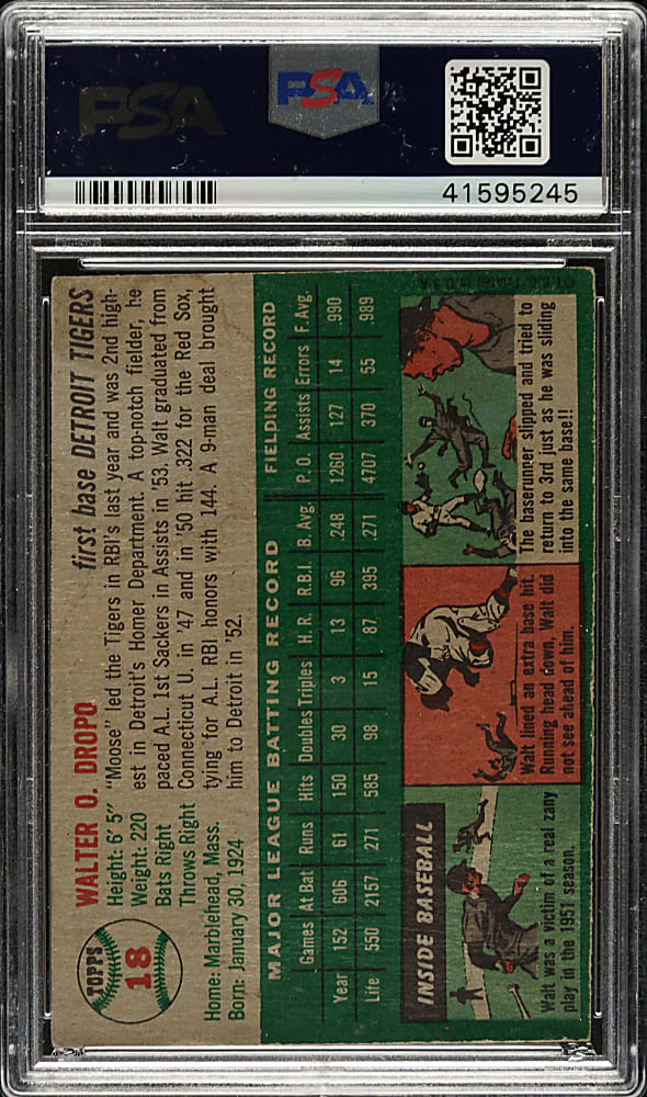 1954 Topps #18 Walt Dropo Gray Back PSA VG-EX 4