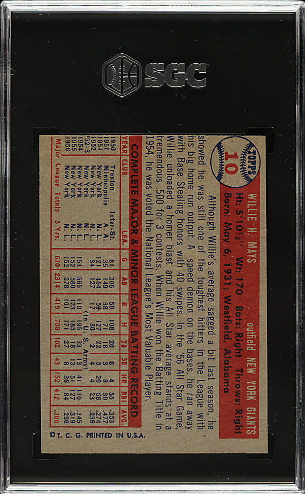 1957 Topps #10 Willie Mays SGC EX+ 5.5