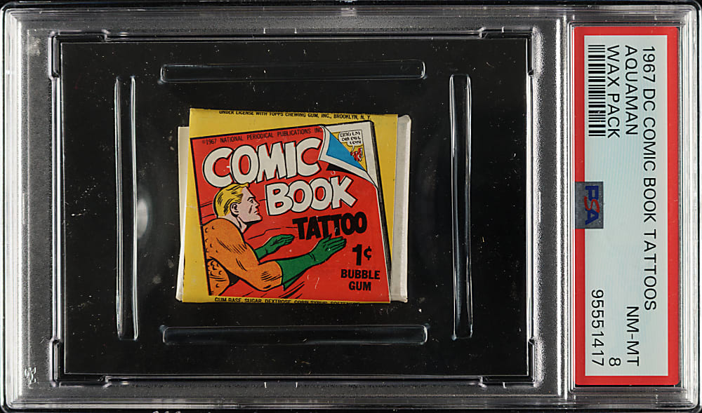 1967 DC Comic Book Tattoos Aquaman Unopened Wax Pack PSA NM-MT 8