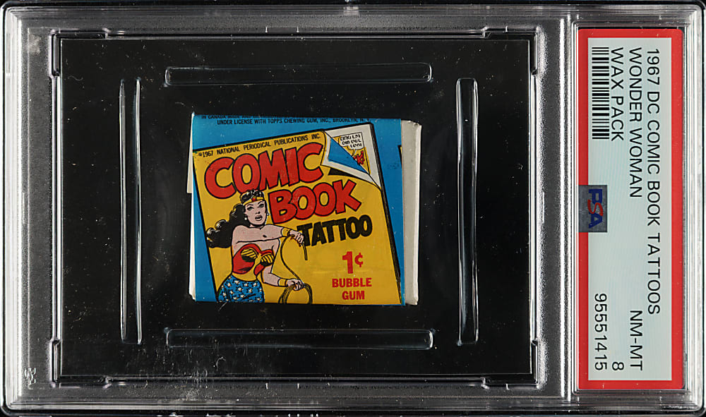 1967 DC Comic Book Tattoos Wonder Woman Unopened Wax Pack PSA NM-MT 8