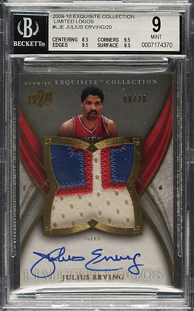 2009-2010 Upper Deck Exquisite Collection Limited Logos Basketball #L-JE Julius Erving #6/20 BGS MINT 9 with GEM 10 Signature