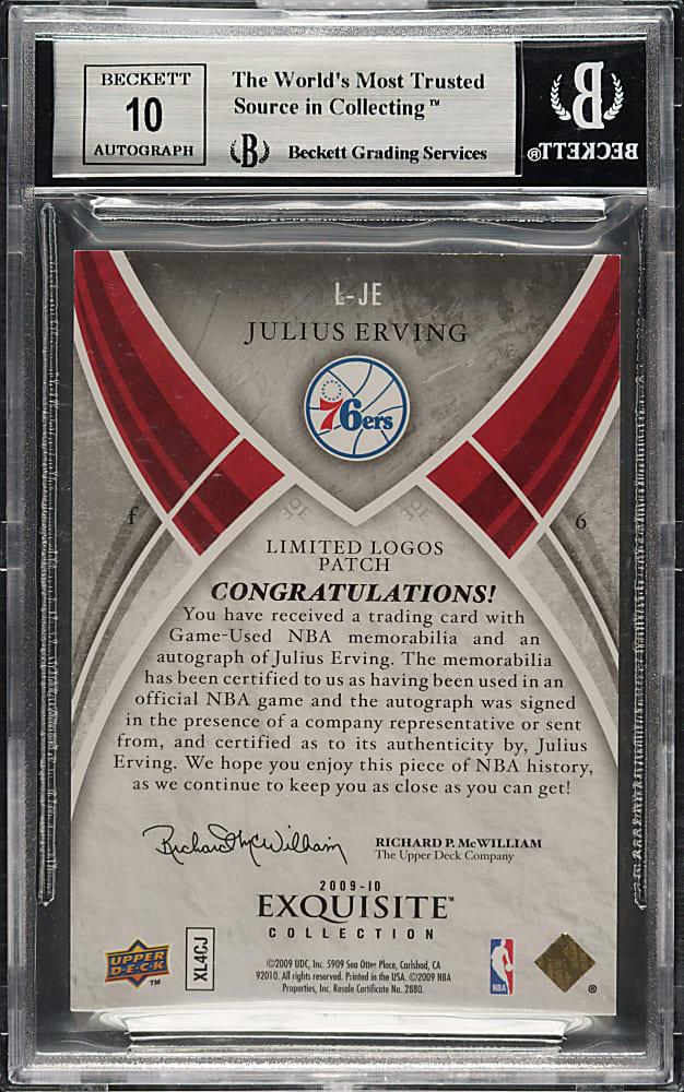 2009-2010 Upper Deck Exquisite Collection Limited Logos Basketball #L-JE Julius Erving #6/20 BGS MINT 9 with GEM 10 Signature
