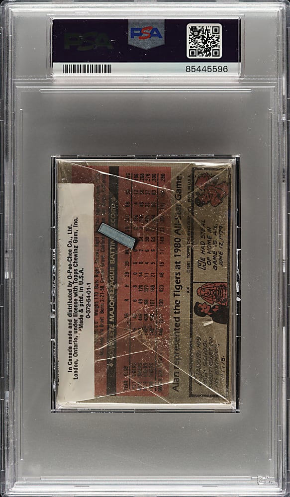 1981 Topps Unopened Cello Pack PSA MINT 9 - Alan Trammel on Back