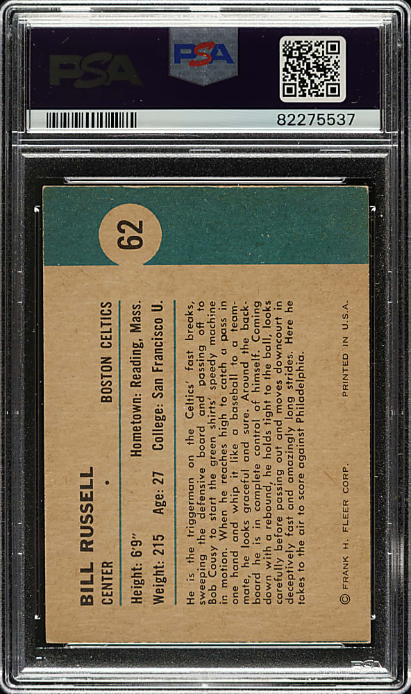1961-1962 Fleer Basketball #62 Bill Russell In Action PSA VG-EX 4