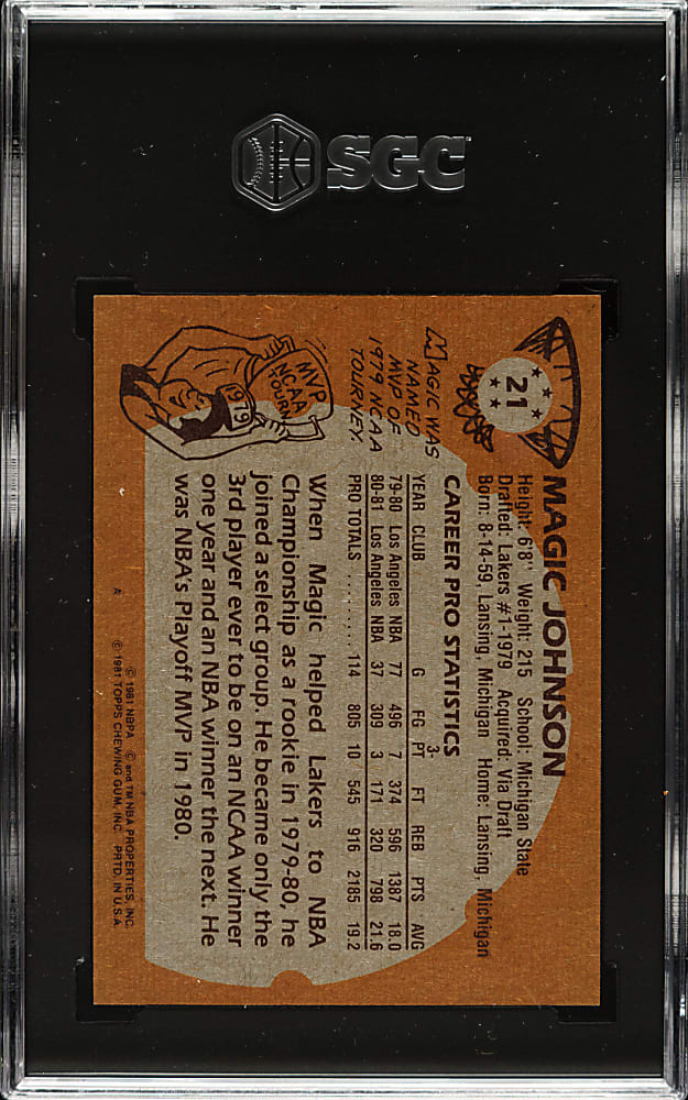 1981-1982 Topps Basketball #21 Magic Johnson SGC NM/MT 8