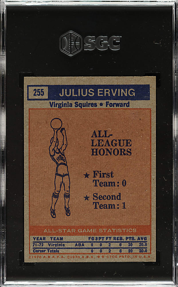 1972-1973 Topps Basketball #255 Julius Erving All-Star SGC NM/MT 8