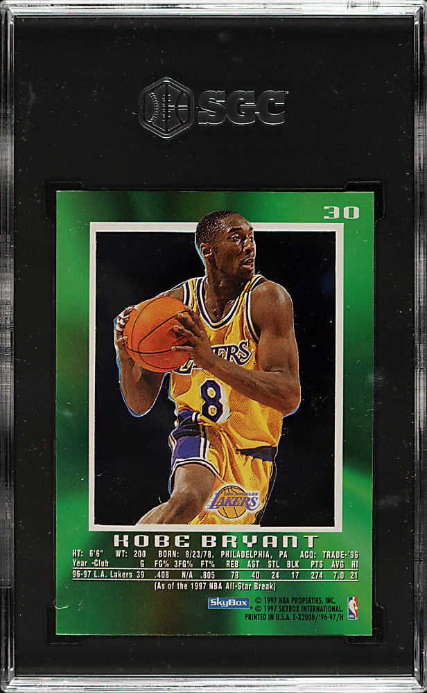 1996-1997 Skybox E-X2000 Basketball #30 Kobe Bryant Rookie SGC EX 5