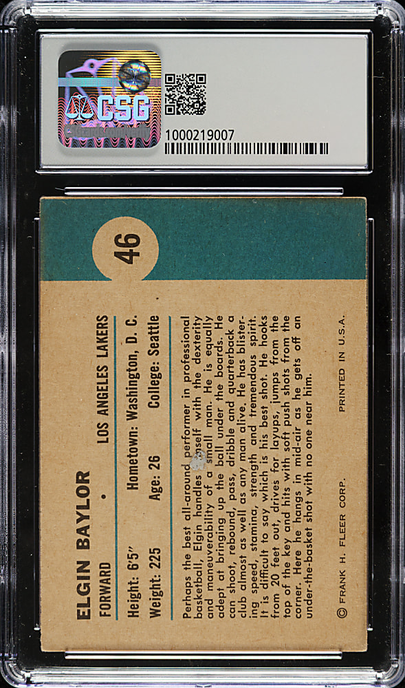 1961-1962 Fleer Basketball #46 Elgin Baylor In Action CSG VG/Ex 4