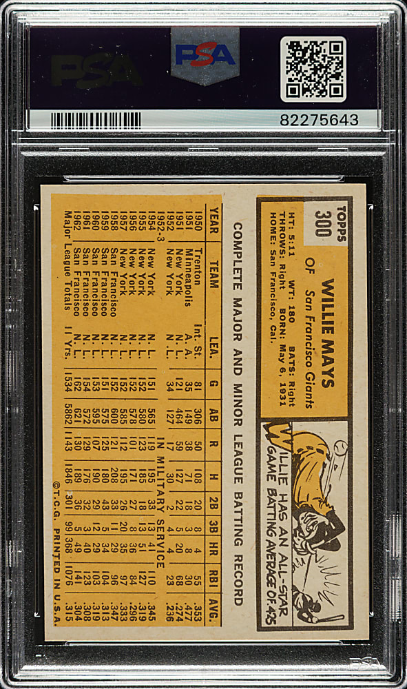 1963 Topps #300 Willie Mays PSA EX-MT 6