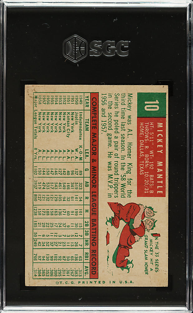 1959 Topps #10 Mickey Mantle SGC EX+ 5.5