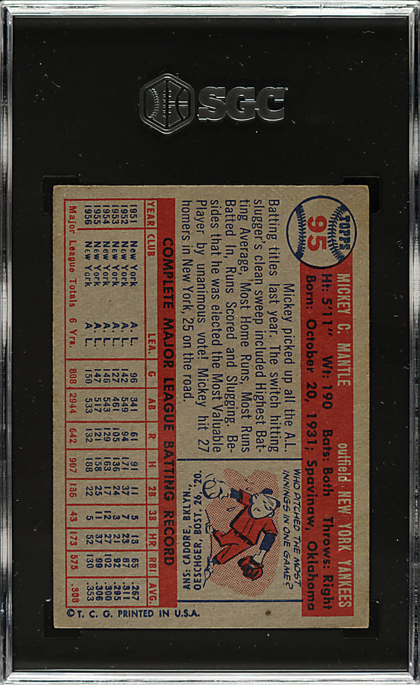 1957 Topps #95 Mickey Mantle SGC VG/EX 4