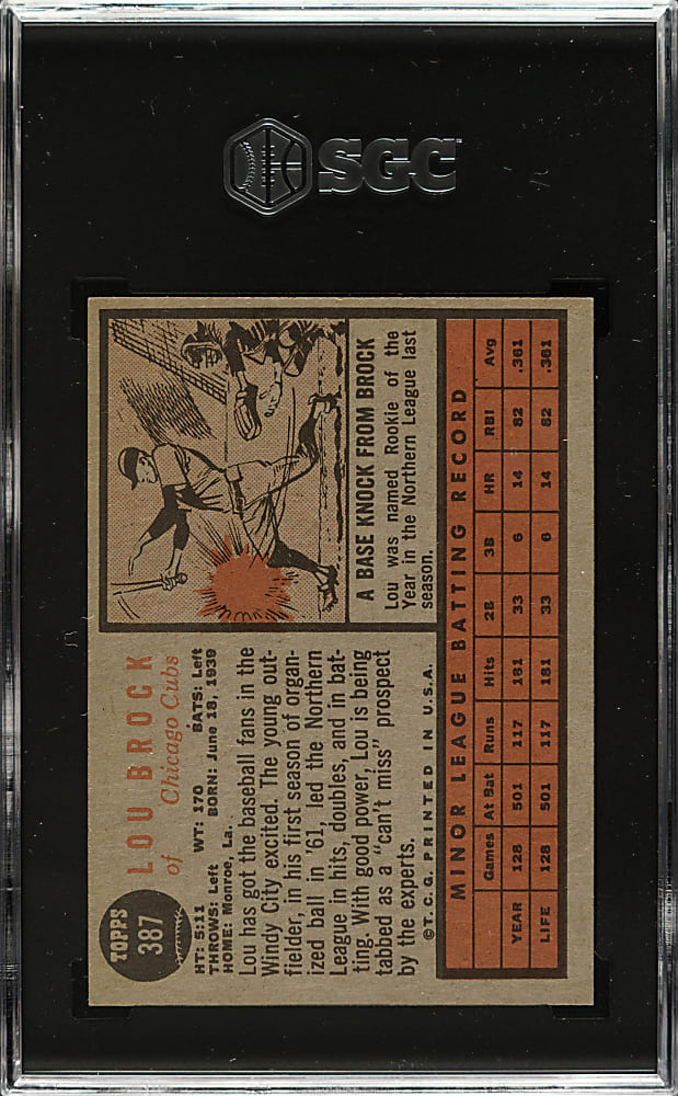 1962 Topps #387 Lou Brock Rookie SGC EX/NM 6