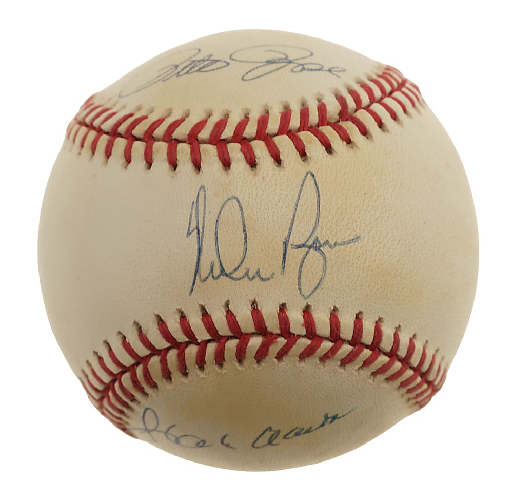 Hank Aaron, Nolan Ryan, and Pete Rose Multi-Signed Baseball - JSA