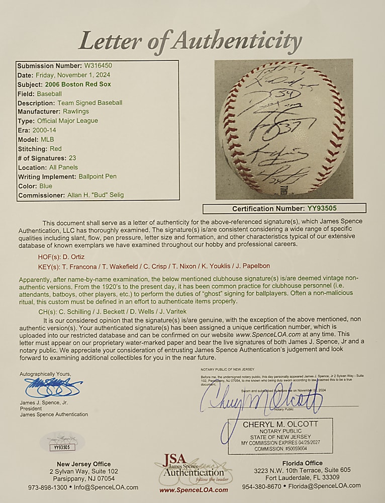 2006 Boston Red Sox Team-Signed Baseball - JSA