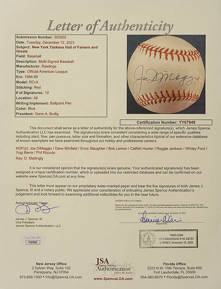 New York Yankees Hall of Fame and Star Multi-Signed Baseball - JSA