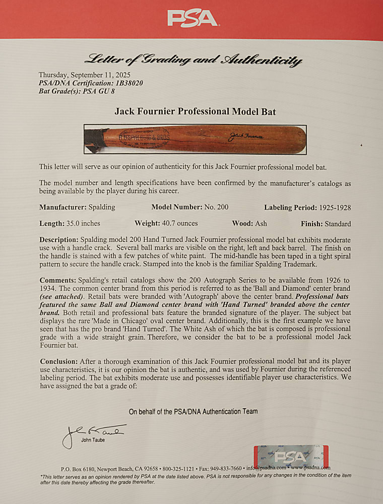 1925-1928 Jack Fournier Brooklyn Robins/Boston Braves Game-Used Bat PSA/DNA GU 8