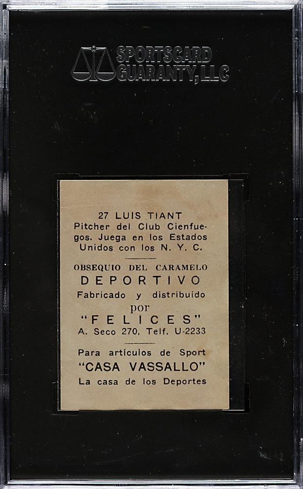 1946-1947 Caramelo Deportivo #27 Luis Tiant SGC GOOD+ 35