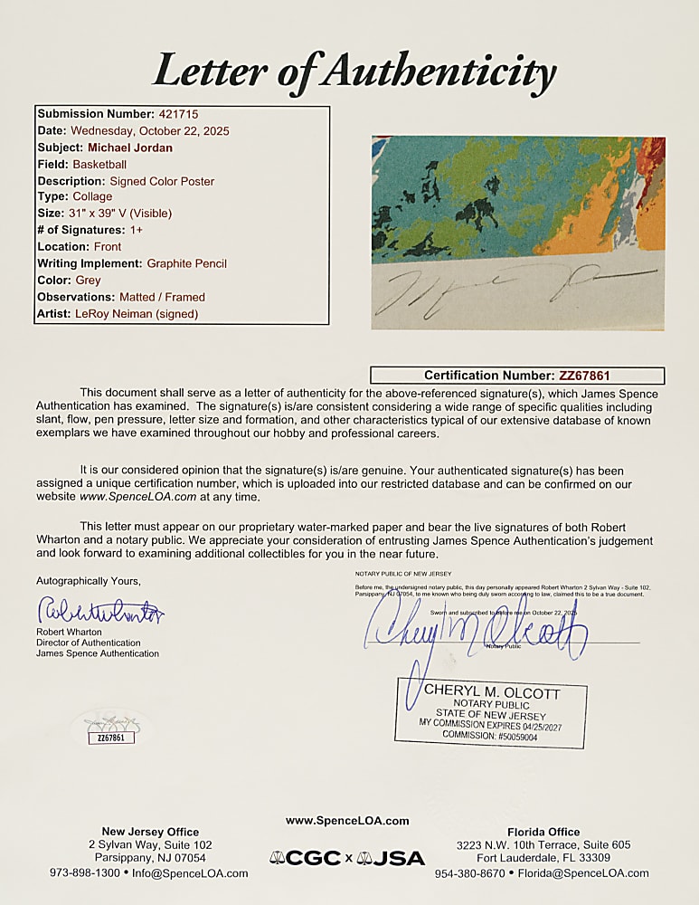 Michael Jordan Signed Limited-Edition LeRoy Neiman Serigraph - Upper Deck and JSA