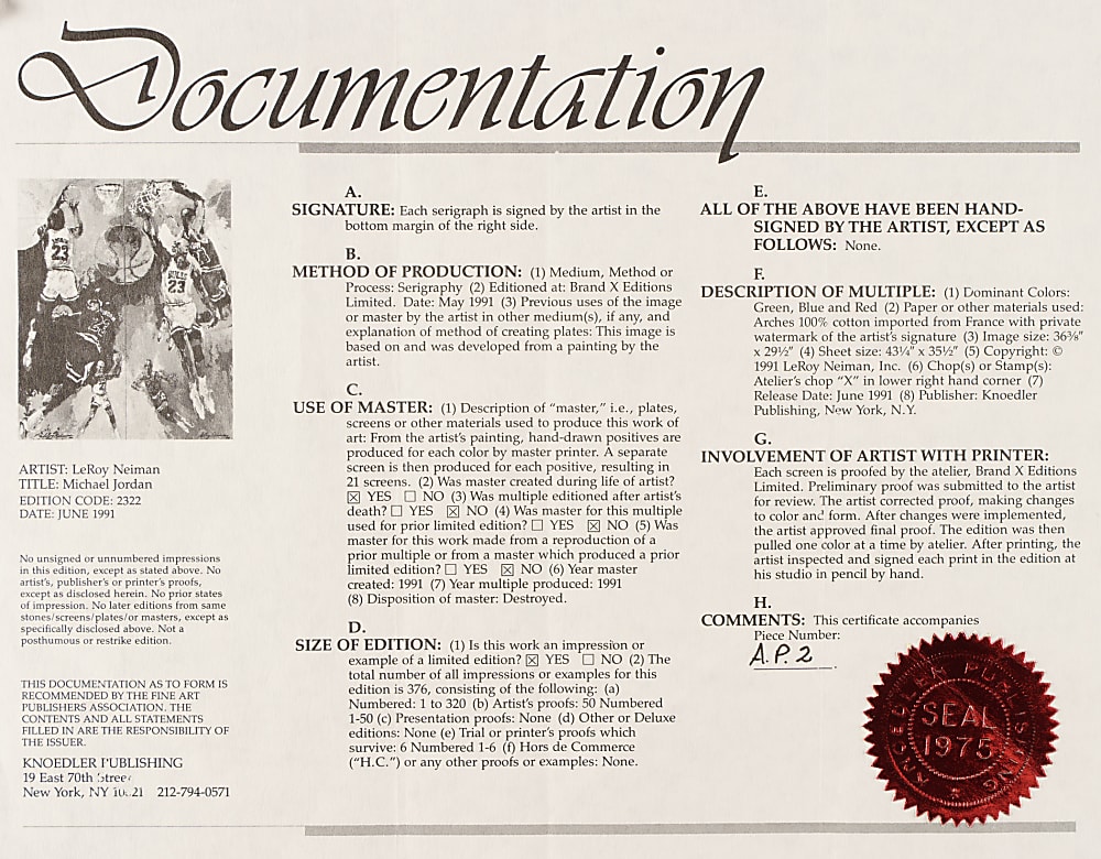 Michael Jordan Signed Limited-Edition LeRoy Neiman Serigraph - Upper Deck and JSA