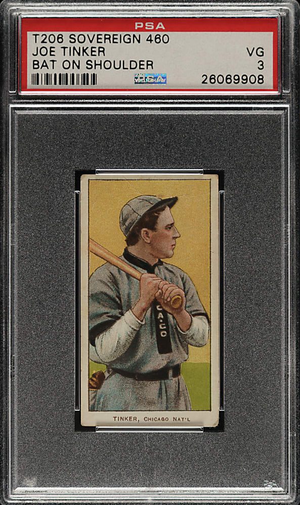 1909-1911 T206 White Border Joe Tinker Bat on Shoulder PSA VG 3 - Sovereign 460 Back
