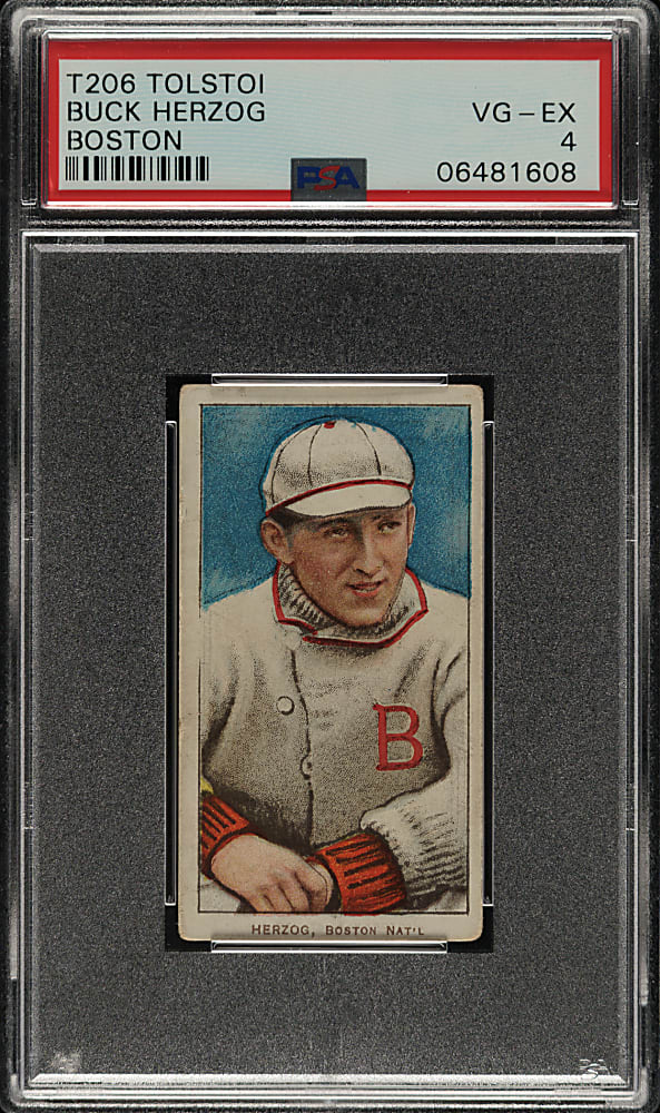 1909-1911 T206 White Border Buck Herzog Boston PSA VG-EX 4 - Tolstoi Back