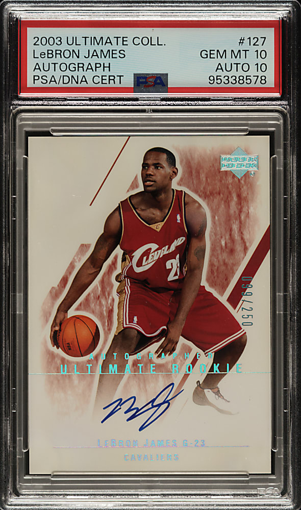 2003-2004 Upper Deck Ultimate Collection Basketball Autographs #127 LeBron James Rookie #099/250 PSA GEM MINT 10 with GEM MINT 10 Signature