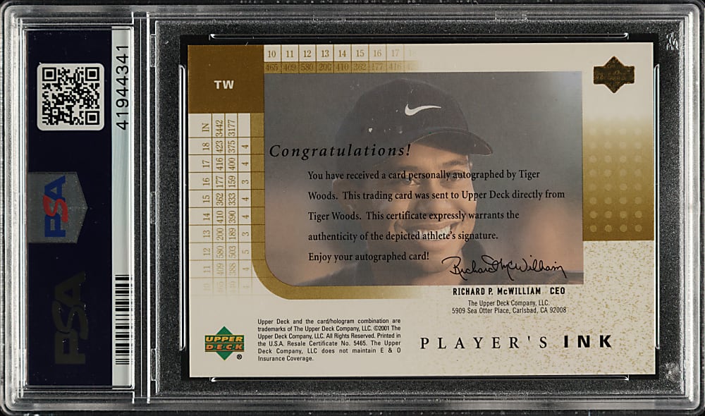 2001 Upper Deck Golf Player's Ink Autographs #TW Tiger Woods Rookie Gold #11/25 PSA GEM MINT 10