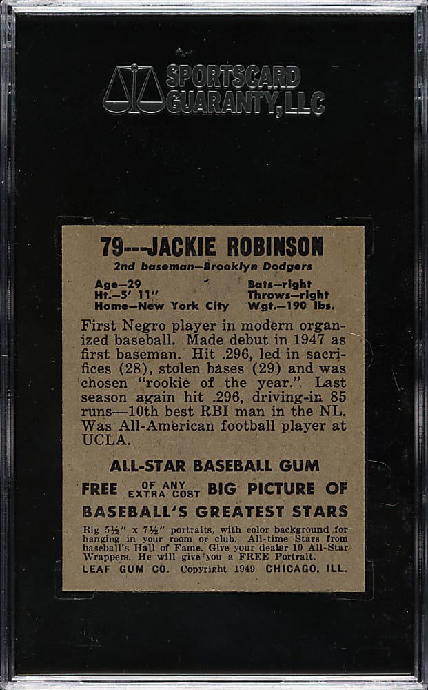 1948-1949 Leaf #79 Jackie Robinson Rookie SGC NM/MT 88 (MBA Silver Diamond)