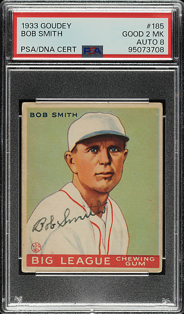 Signed 1933 R319 Goudey #185 Bob Smith PSA GOOD 2 (MK) with NM-MT 8 Signature