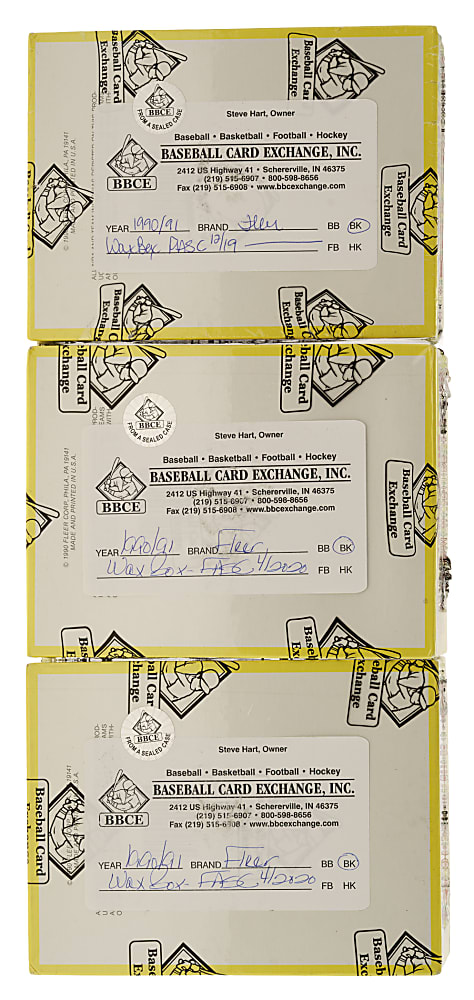 1990-1991 Fleer Basketball Unopened Wax Box Trio (3 Boxes, 108 Packs) - BBCE - From a Sealed Case (FASC)