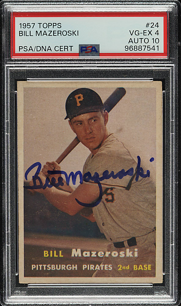 Signed 1957 Topps #24 Bill Mazeroski Rookie PSA VG-EX 4 with GEM MINT 10 Signature