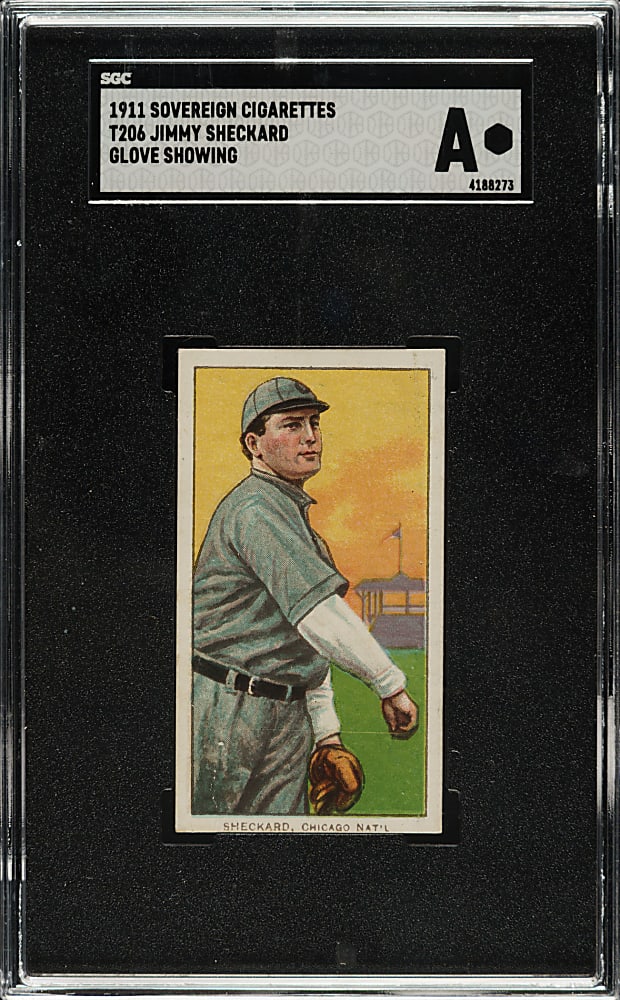 1909-1911 T206 White Border Jimmy Sheckard Glove Showing SGC Authentic - Sovereign 460 Back