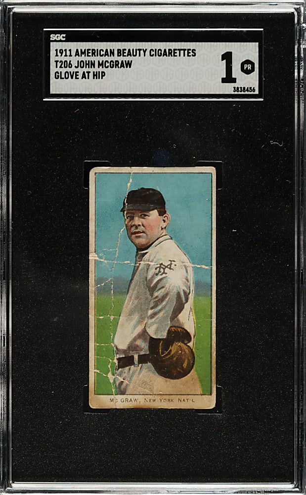 1909-1911 T206 White Border John McGraw Glove at Hip SGC POOR 1 - American Beauty 460 Back