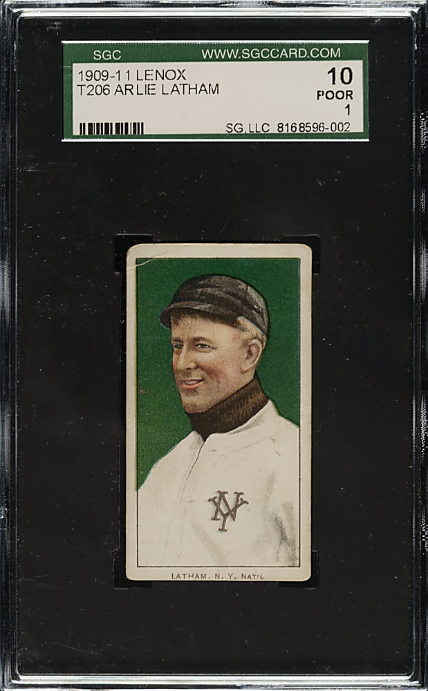 1909-1911 T206 White Border Arlie Latham SGC POOR 10 - Black Lenox Back