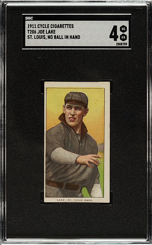 1909-1911 T206 White Border Joe Lake St. Louis, No Ball in Hand SGC VG/EX 4 - Cycle 460 Back