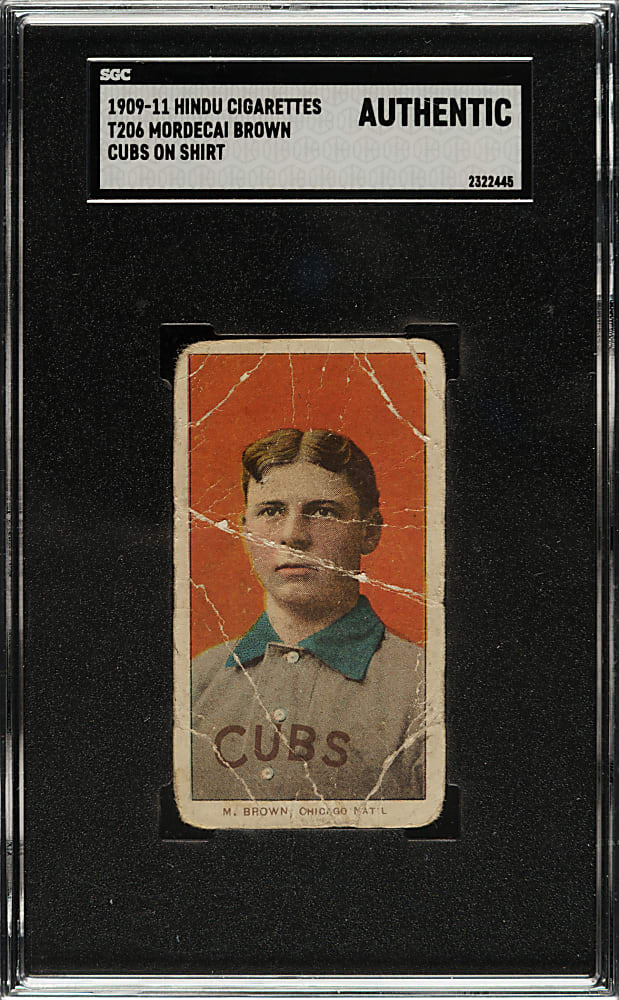 1909-1911 T206 White Border Mordecai Brown Portrait SGC Authentic - Brown Hindu Back