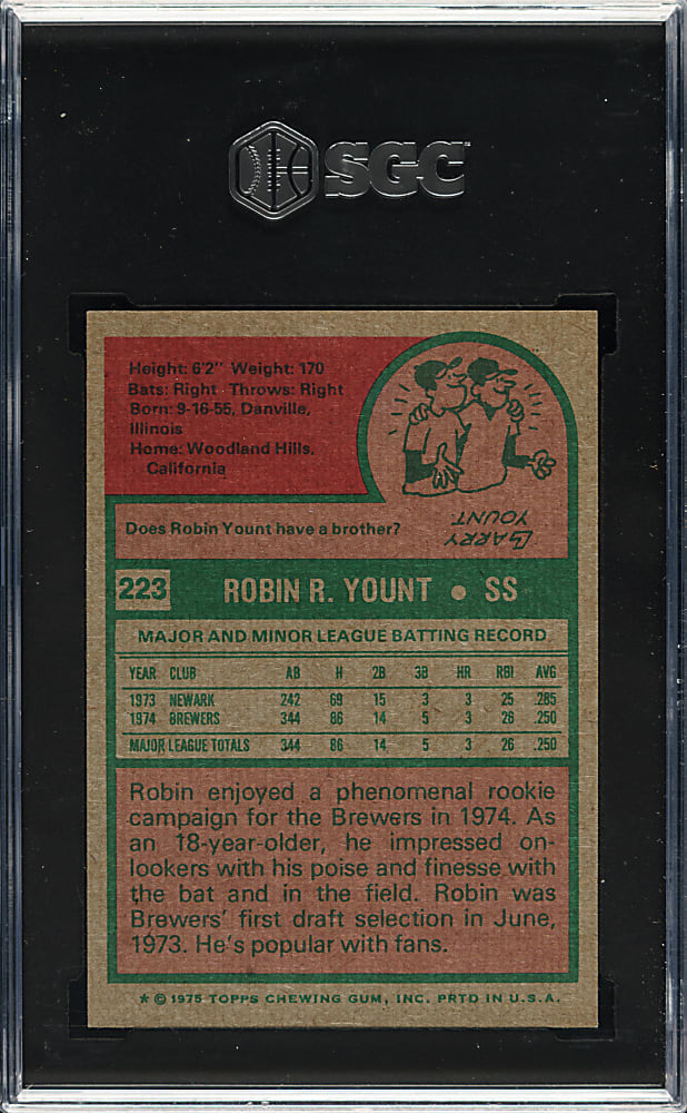 1975 Topps #223 Robin Yount Rookie SGC NM/MT+ 8.5